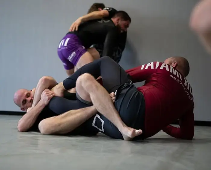 No-Gi grappling class in session