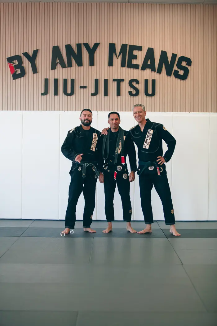 Brazilian Jiu-Jitsu class on the mats at By Any Means
