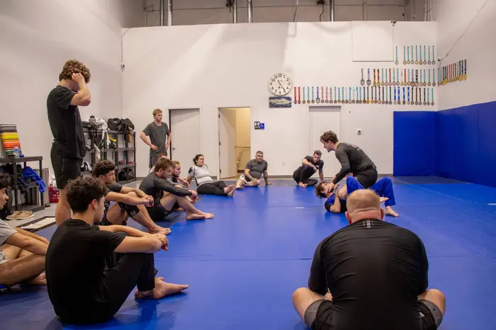 Members rolling during open mat at Jiu-Jitsu Unlimited